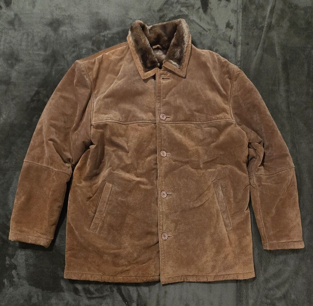 Vilanto Light Brown Genuine Leather Jacket Coat Pockets Soft Faux Fur Lining